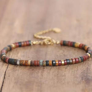 Bracelet de guérison réglable en chaîne à fermoir unisexe classique et délicat, perles de pierre naturelle de 2x4 mm, forme de boule, vente en gros PVD - Product Image 5