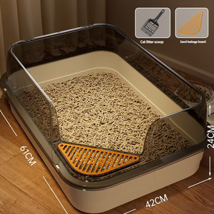 Hochwertige, nachhaltige, halbgeschlossene Katzentoilette aus Kunststoff mit hohem Seitenwandschutz, großem, faltbarem Design, Frontzugang und Oberausgang - Product Image 5