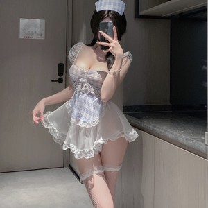 Conjunto de lencería de sirvienta adorable con copas completas y efecto push-up, cintura media, poliéster, disfraz de rol para mujer - Product Image 4
