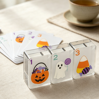 Tuiles de Mahjong américaines haut de gamme numérotées, motif Citrouille Fantôme, grandes tuiles de Mahjong pour jeu ou soirée d'Halloween