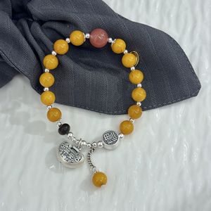 Pulsera de ámbar con dije de cierre plateado para mujer, diseño chino, regalo de joyería con cuentas de la suerte - Product Image 2