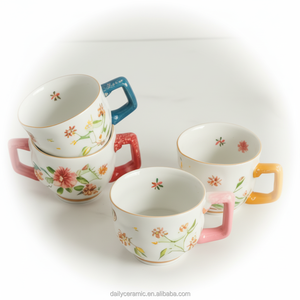 Tasse à thé en porcelaine de luxe avec bordure dorée, peinte à la main, motif floral, pour la maison, le bureau ou comme cadeau, mug à café en céramique coloré 12 - Product Image 1