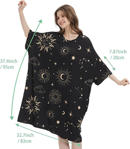 Usine chinoise de pyjamas imprimés avec poche, chemise de nuit grande taille pour <span class=keywords><strong>femme</strong></span>, vêtements de nuit, robe de nuit, t-shirt de sommeil en gros pour l'été - Product Image 2