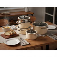 Ensemble de casseroles de cuisine modernes en acier inoxydable 304/201 écologiques, revêtement céramique antiadhésif, avec couvercle en verre
