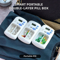 Dispenser Obat Elektronik Plastik Scpanda BSTP05 Terlaris, Kotak Pil Pengingat Cerdas Dua Lapis Portabel