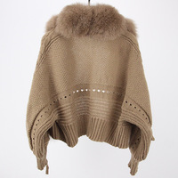 Offre Spéciale femmes tricoté laine Cardigan avec patte de fourrure de renard de luxe dames pull doux col de fourrure véritable