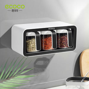 Ensemble de contenants à épices muraux Cococo, 3 bocaux rectangulaires avec couvercle en plastique transparent, pas d'installation requise, étagère de rangement pour la cuisine - Product Image 5
