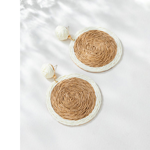 Boucles d'oreilles tressées en rotin pour femmes, style ethnique, style bohème, fait main, rond, cercle rond, 2025 - Product Image 5