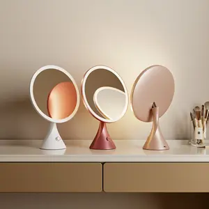 Mesa de maquillaje de escritorio tocador portátil de alta calidad resina Abs Ajuste de brillo espejo cosmético con luz
