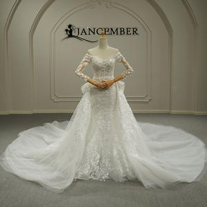 Gt26044 Vestido de Novia Moderno y Elegante de Encaje Francés con Manga Larga, Escote Corazón, Estilo Princesa, Cola de Capilla Desmontable, Sin Espalda, Largo hasta el Suelo - Product Image 1