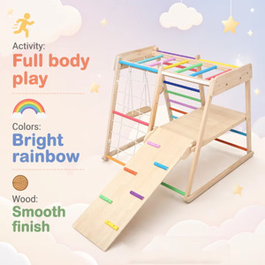 Set de Escalada Infantil de Madera Colorido 7 en 1, Estructura para Niños Pequeños, Juego y Ejercicio en Interiores y Exteriores, Educación Montessori - Product Image 4