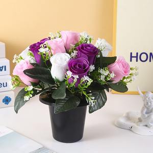 Conjunto de Macetas Conmemorativas para <span class=keywords><strong>Cementerio</strong></span>, Hechas a Mano, con 12 Cabezas de Rosas Artificiales Realistas, <span class=keywords><strong>Arreglo</strong></span> en Maceta para Graduación, Navidad - Product Image 5