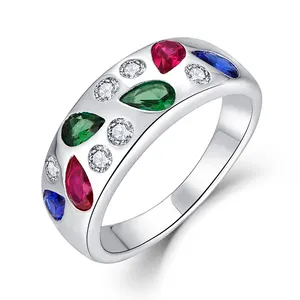Xlove 패션 보석 브랜드 멋진 여러 가지 빛깔의 컬렉션 925 스털링 실버 다채로운 돌 반지