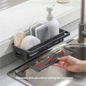 Organizador <span class=keywords><strong>de</strong></span> fregadero <span class=keywords><strong>de</strong></span> cocina <span class=keywords><strong>Colgante</strong></span> negro con bandeja <span class=keywords><strong>de</strong></span> drenaje Pared con toallero y ganchos - Product Image 3