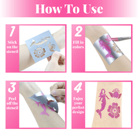 Lot de 4 pochoirs de tatouage réutilisables en PVC autocollants, 4 couleurs, en sachet OPP, pour art corporel – Prix de gros GP Stock