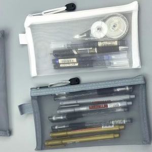 Clear Mesh Zipper Pencil <b>Bag</b> Fabric Stationery Storage Case for <b>Schools</b> Offices with Pen Holder and Organizer Features - Product Image 1