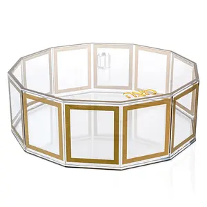 Gold and Clear Lucite Hexagonal Passover Matzah Box with Lid Made in China