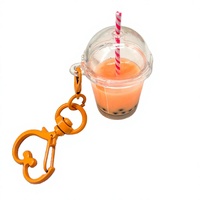 Porte-clés mignon en résine en forme de tasse de bubble tea, pendentif coloré en forme de cœur avec fermoir à ressort, thé au lait Boba, cadeau frais et naturel Kawaii