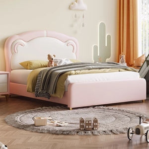 Cama Infantil de Diseño Moderno con Armazón de Madera Tapizada en Cuero, Tamaño King, con Diseño Minimalista de Osito y Princesa - Product Image 4