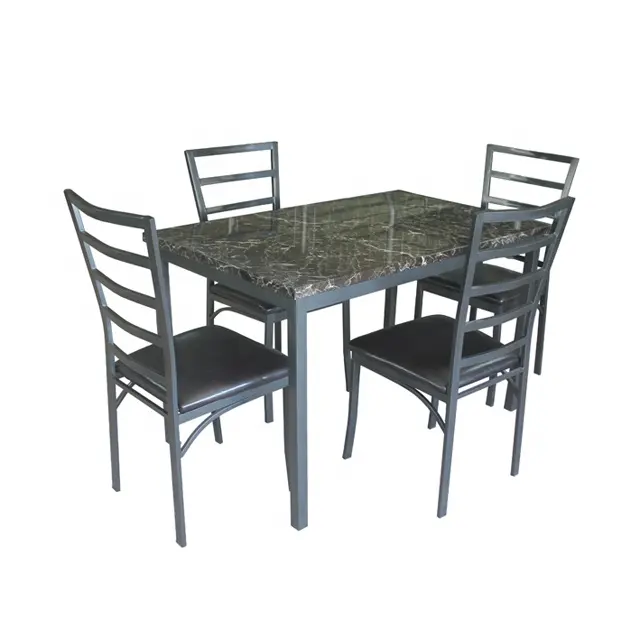 Ensemble de table à manger 3 pièces rectangulaire moderne en faux marbre avec 4 chaises rembourrées en PU Ensemble de salle à manger à hauteur de comptoir pour 4 personnes
