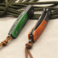 Pisau Lipat Mini Premium Baja Damaskus Gagang Tulang Sapi Ringan EDC untuk Berkemah Piknik Membongkar Paket