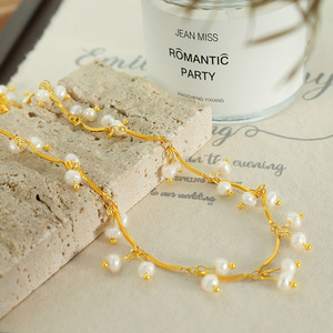 สร้อยคอไข่มุกน้ำจืดสไตล์ฝรั่งเศส ประดับพู่ทอง สำหรับผู้หญิง สวมใส่ได้ทุกวัน ความยาว 405 ซม. - Product Image 2