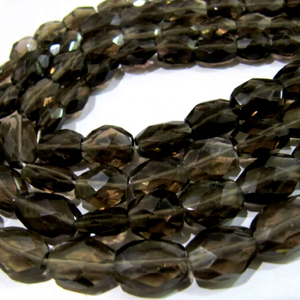 Perles de quartz fumé naturel véritable, facettées, ovales, forme Mani, briolette, 8 à 10 mm, longueur 13 pouces - Product Image 1