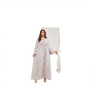Women's Modest Muslim <b>Eid</b> Abaya <b>Dress</b> Custom Made <b>Long</b> Sleeve Kimono Floral Pattern Breathable Polyester Arabic Design - Product Image 2