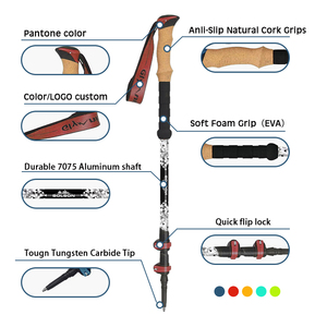 Bâton <span class=keywords><strong>de</strong></span> <span class=keywords><strong>marche</strong></span> <span class=keywords><strong>nordique</strong></span> en aluminium à verrouillage rapide, pliable en 3 sections, pour la course sur sentier en extérieur - Product Image 2