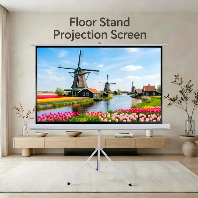 84-inch Matte White Tripod-Mounted Projector Screen 16:10 Aspect Ratio Adjustable Height 29.5 Inches 1-Year Warranty