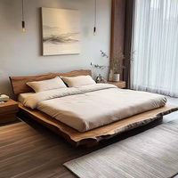 Lit double en bois de chêne massif style Wabi-sabi pour chambre principale, lit tatami pour hôtel, villa, mariage, écologique et durable, simple