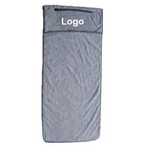 Oem sports towel manufacturers custom hot selling gray 100% cotton gym towels sports fitness with zipper pocket and magnet