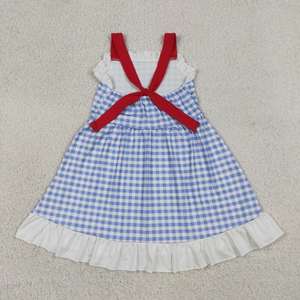 Vestido Azul a Cuadros para Niñas con Espalda Descubierta y Volantes, Ropa al por Mayor para Niños Pequeños, Ropa de Moda Nueva de Fábrica para Niños - Product Image 3