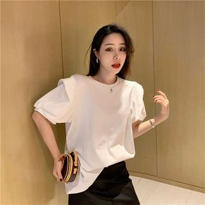 T-shirt Estiva Casual Elegante Vintage con Maniche a Sbuffo Traspirante Alta Elasticità Bianco Nero Manica Corta Abbigliamento Donna - Product Image 1