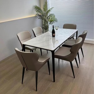 Meubles de salle à manger modernes, <span class=keywords><strong>table</strong></span> à manger <span class=keywords><strong>rectangulaire</strong></span> nordique de luxe légère avec plateau en dalle de roche et pieds en métal, pour 4 ou 6 <span class=keywords><strong>personnes</strong></span> - Product Image 5