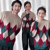 Amerikanische Gesteppte Synthetische Atmungsaktive Winter Eltern-Kind Partnerlook Weihnachtspullover mit Jacquard-Muster Vorne Trendige Marke