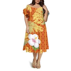 Vestido Midi de Manga Corta con Estampado Floral, Doble Capa, Estilo Linterna, Tallas Grandes, Casual y Modesto para Mujer, Venta al Por Mayor ODM - Product Image 2