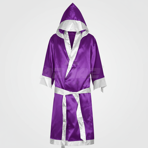 Bata de boxeo clásica de satén con cinturón de corbata y capucha para luchadores Bata de boxeo con logotipo personalizado en varios colores para atletas - Product Image 1