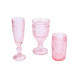 Verres en gros gobelet en verre à champagne gaufré fête de mariage décoration de luxe rouge rose verres à vin ensemble de tasses