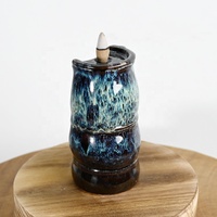 Brûleur d'encens à refoulement en céramique motif bambou - Encensoir cascade zen fait main pour la décoration de la maison, du bureau et comme cadeau