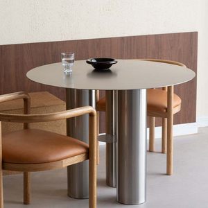 Italian-style Minimalist Stainless-steel <b>Dining</b> <b>Table</b> Designer-inspired Light-luxury Model Three-column Legs Exuding Upscale - Product Image 4