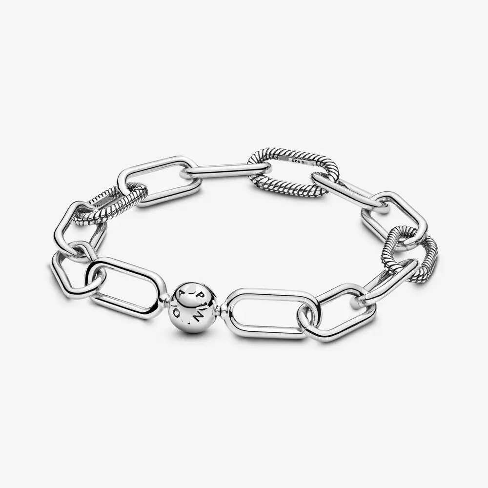 925 Sterling Silver Chunky Me Link Bracelet With Classic Logo Ball Clasp Snake Chain Fit Pan Dangle Charm For Women