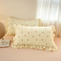 Design floral doux dentelle bord 4 pièces drap housse de couette lavé microfibre couvre-lit drap literie à volants housse de couette ensemble