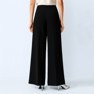 제조업체 OEM 맞춤 빈티지 하이웨이스트 정장 바지 여성용 인비저블 지퍼 캐주얼 와이드 레그 팬츠 - Product Image 3