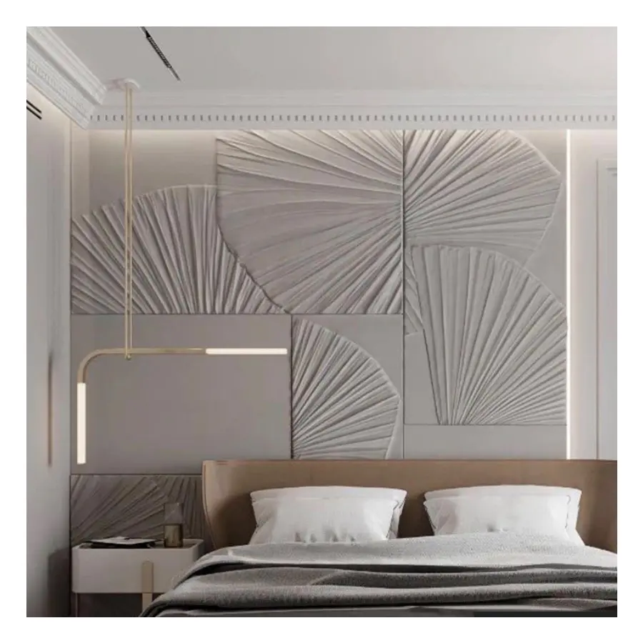 Haut de gamme personnalisé maison finition intérieure PVC bois salon TV fond panneau mural chambre en relief sculpté 3D Art panneaux muraux