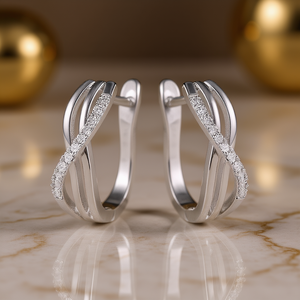 Orecchini a Cerchio in Oro Bianco E1717 con Diamanti Incastonati, Gioielli di Lusso Geometrici per Donna - Product Image 2