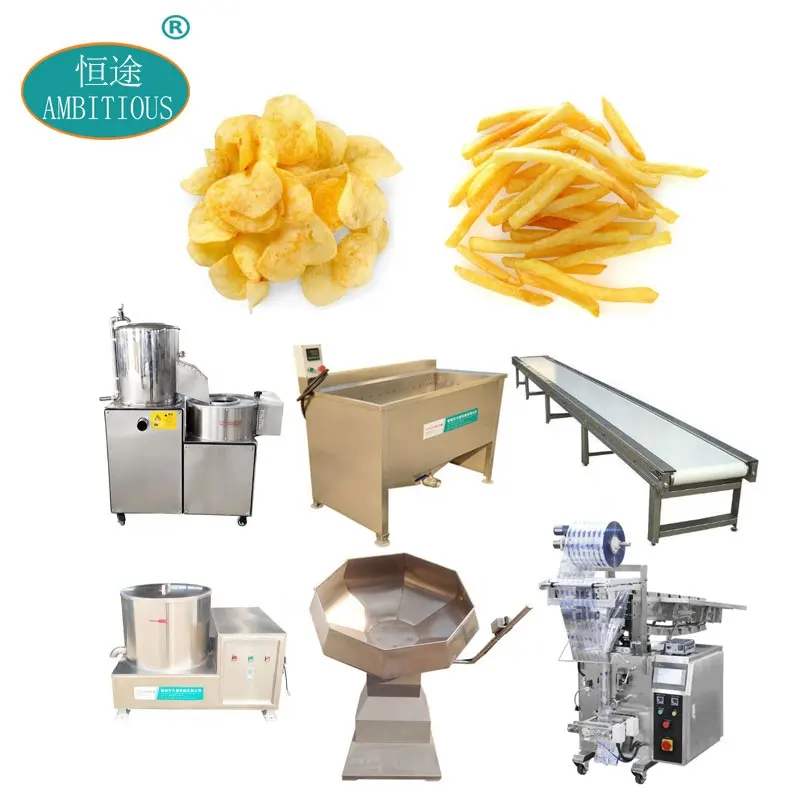 Machine Semi-automatique de fabrication de pommes de terre fraîches, découpe croustillante, blanchiment, friteuse, assaisonnement, emballage, petites pommes de terre, Chips