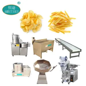 अर्ध स्वचालित ताजा आलू जिंजर काटने Blanching फ्रायर मसाला पैकिंग छोटे आलू के चिप्स बनाने की मशीन