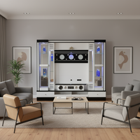 Nouvel ensemble de salon de luxe 2026 en bois blanc, style Mid-Century Modern : Meuble vitrine extensible, Meuble à vin, Table basse et Meuble TV
