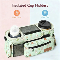 Organisateur de poussette pour bébé avec 2 porte-gobelets isothermes et imperméables et poche zippée amovible, grande capacité